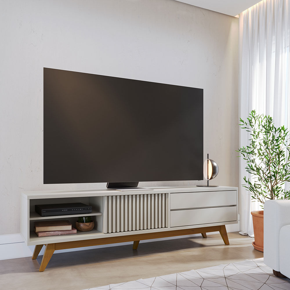 Rack Veneza com 2 Gavetas Off White 2,00m - Imagem 6