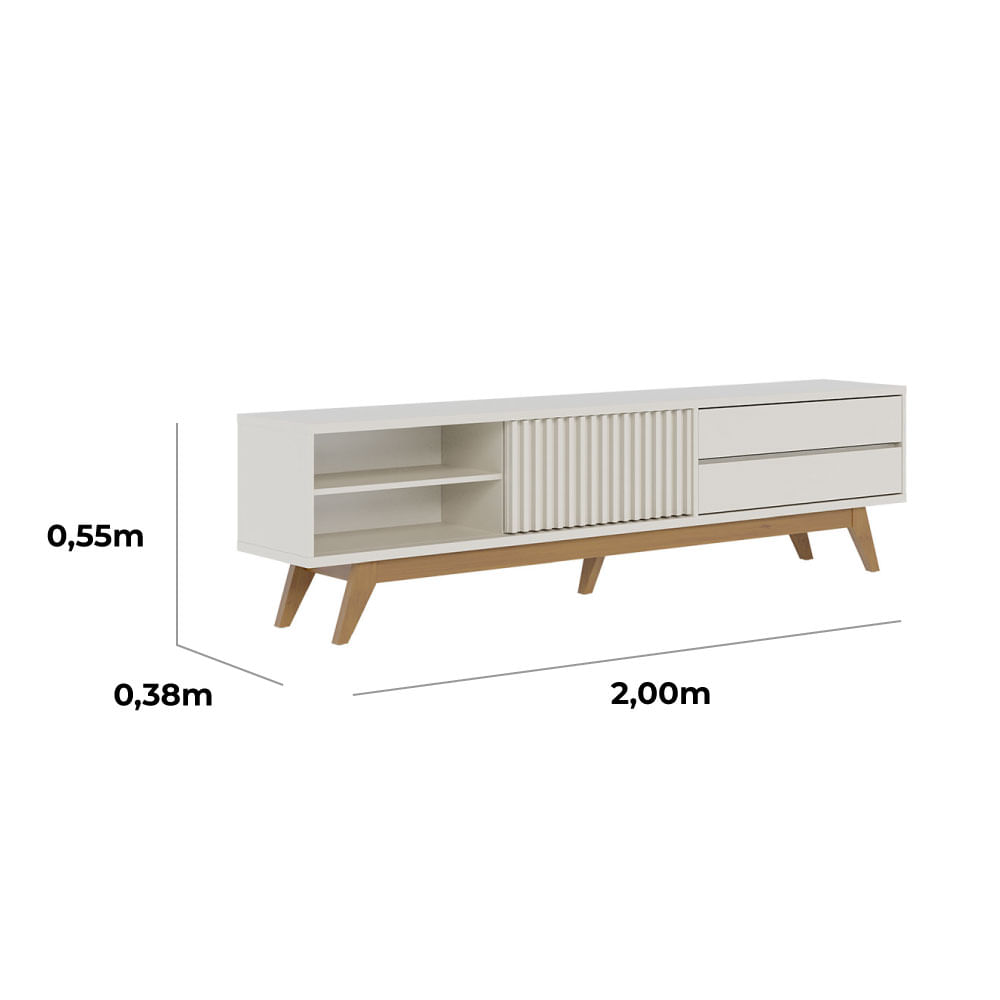 Rack Veneza com 2 Gavetas Off White 2,00m - Imagem 7