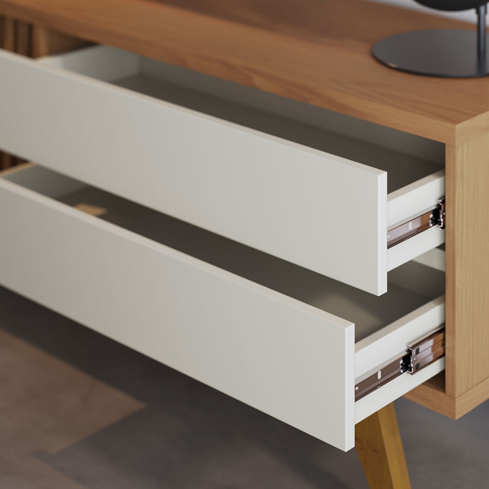 Rack Veneza com 2 Gavetas Freijó e Off White 2,00m - Imagem 5