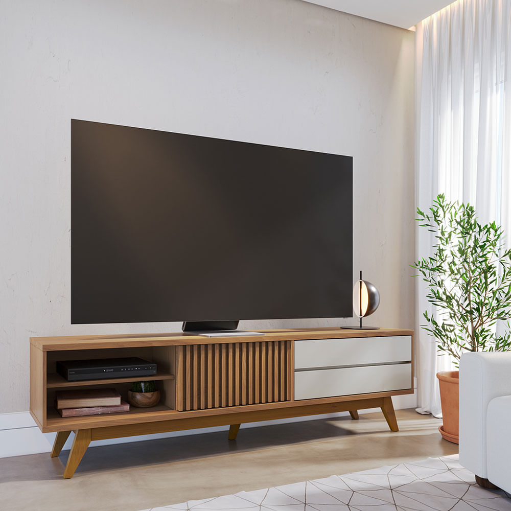 Rack Veneza com 2 Gavetas Freijó e Off White 2,00m - Imagem 6