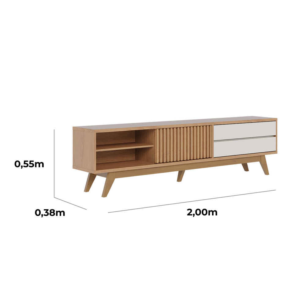 Rack Veneza com 2 Gavetas Freijó e Off White 2,00m - Imagem 7