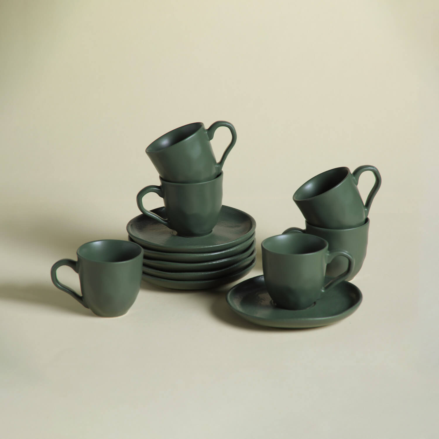 Conjunto com 6 Xícaras de Café com Pires Bio Stoneware Leaf 120ml - Imagem 4