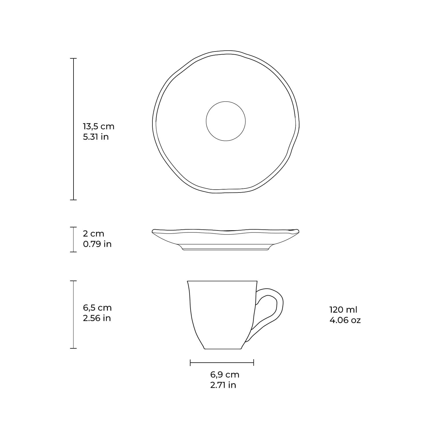 Conjunto com 6 Xícaras de Café com Pires Orgânico Arauco 120ml - Imagem 3