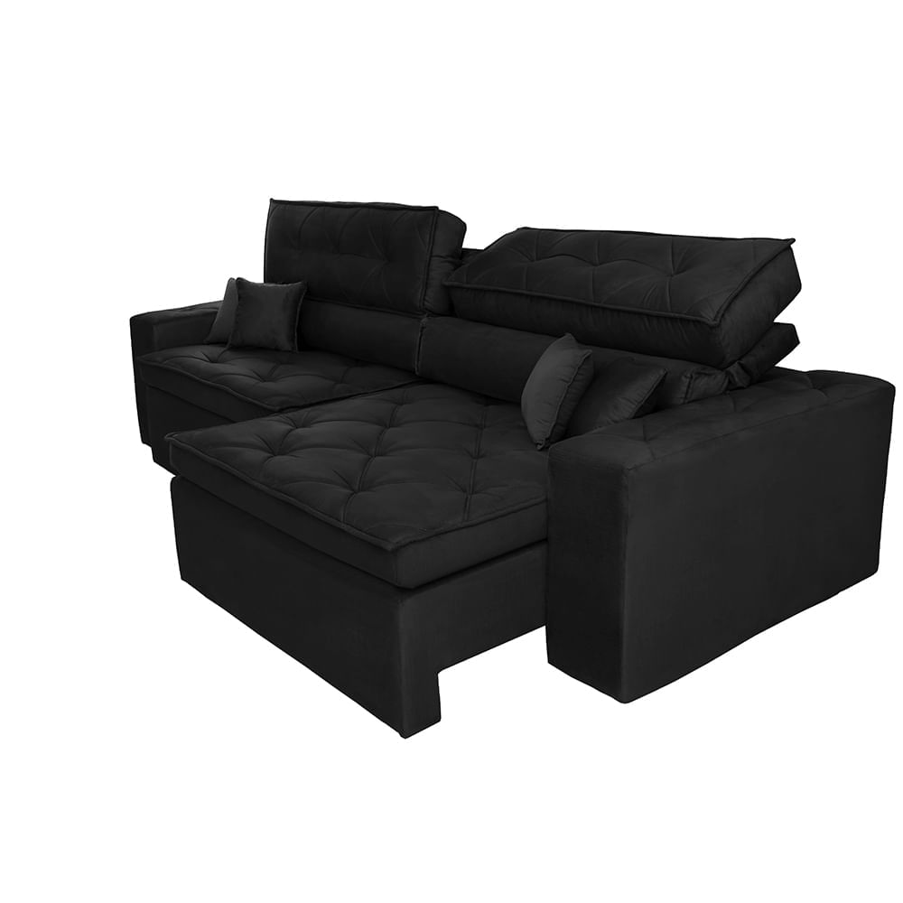 Sofá Retrátil e Reclinável 2,62m Agnus com Molas no Assento Velupluma Preto - Imagem 8