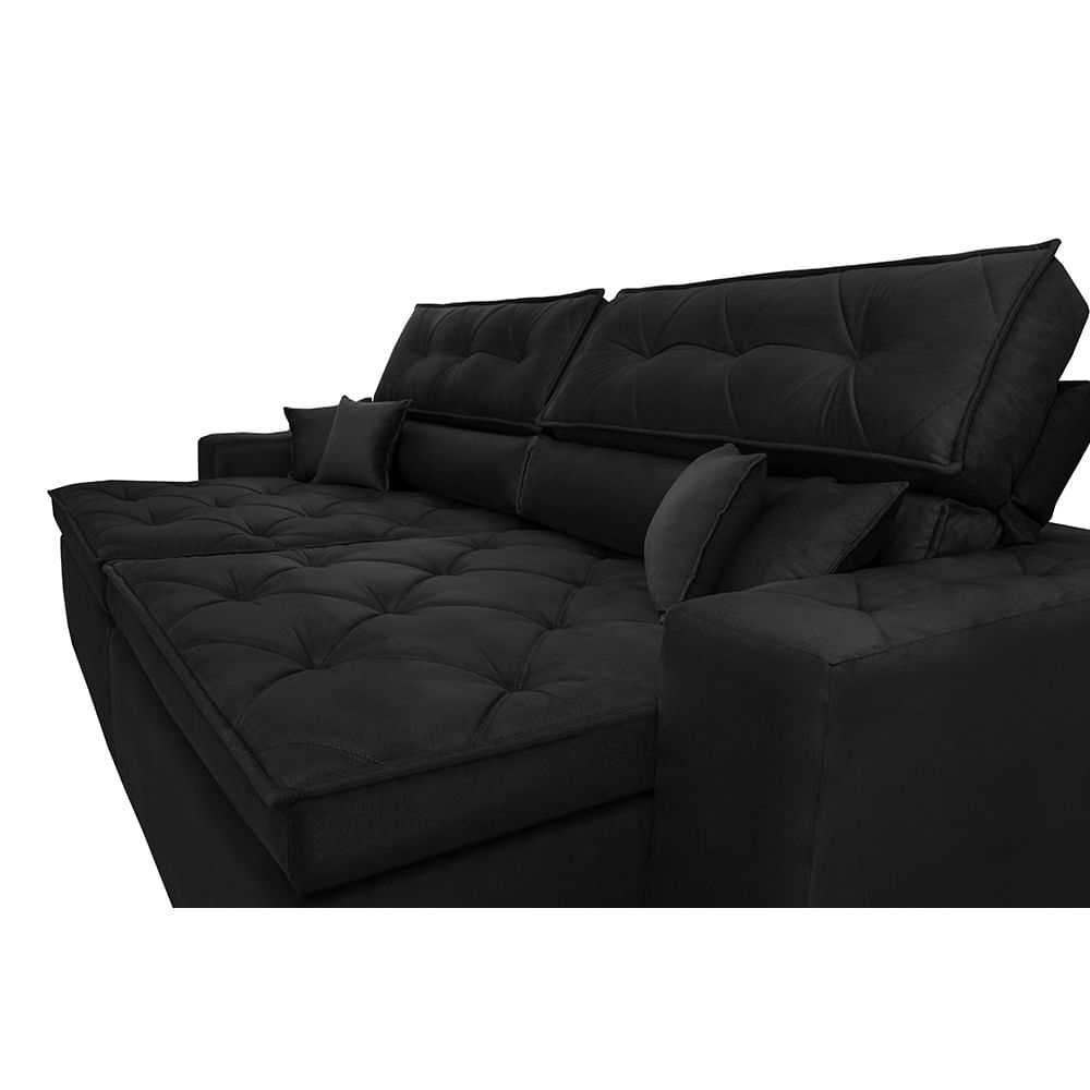 Sofá Retrátil e Reclinável 2,22m Agnus com Molas no Assento Velupluma Preto - Imagem 4