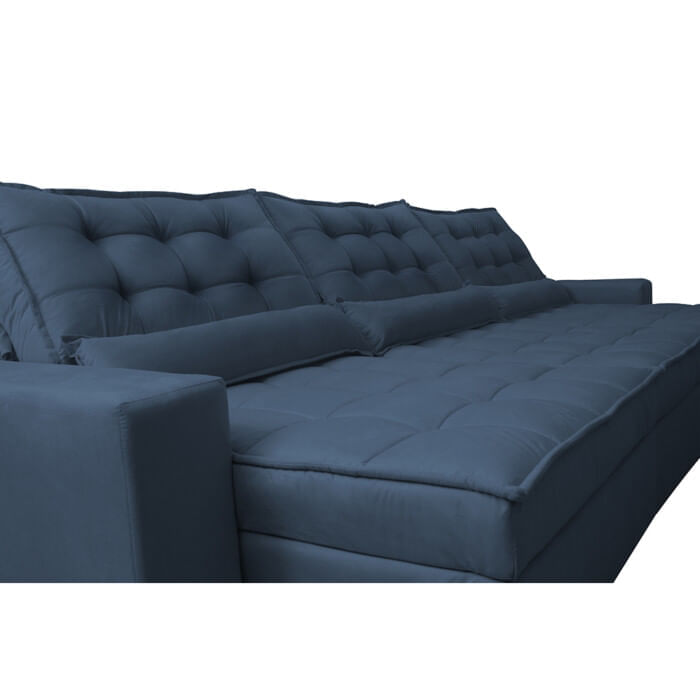 Sofá Retrátil e Reclinável 3,52m com Molas Ensacadas Optimus Tecido Velupluma Azul - Imagem 4