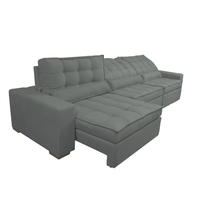 Sofá Retrátil e Reclinável 4,12m com Molas Ensacadas Optimus Tecido Velupluma Cinza - Imagem 7