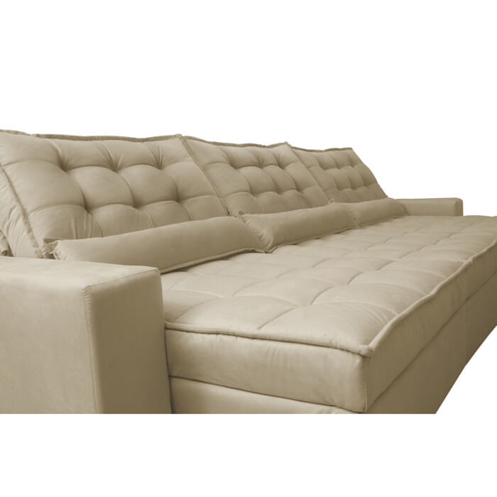 Sofá Retrátil e Reclinável 4,12m com Molas Ensacadas Optimus Tecido Velupluma Bege - Imagem 4