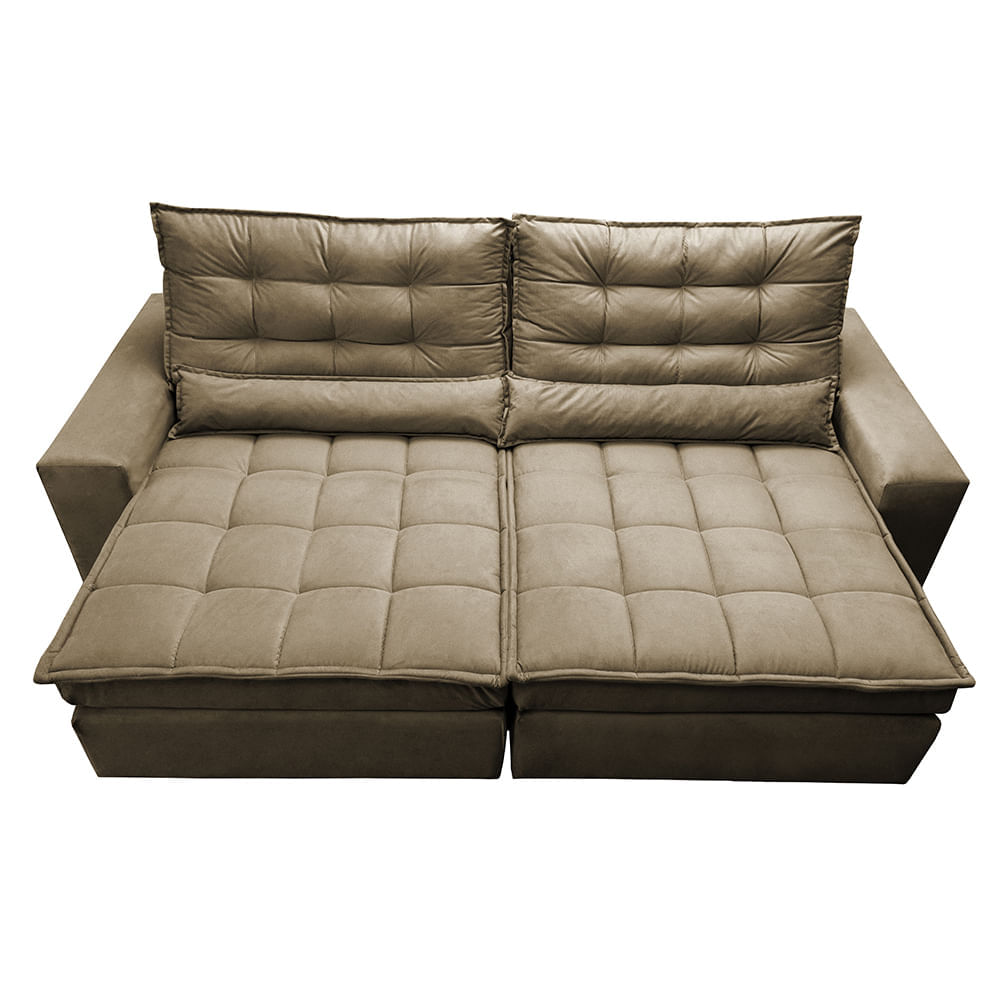 Sofá Retrátil e Reclinável 2,32m com Molas Ensacadas Optimus Tecido Velupluma Castor - Imagem 5