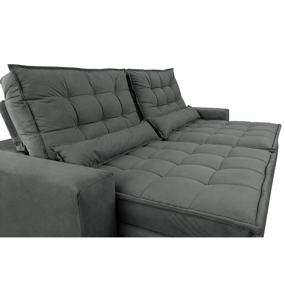 Sofá Retrátil e Reclinável 2,52m com Molas Ensacadas Optimus Tecido Velupluma Cinza - Imagem 4