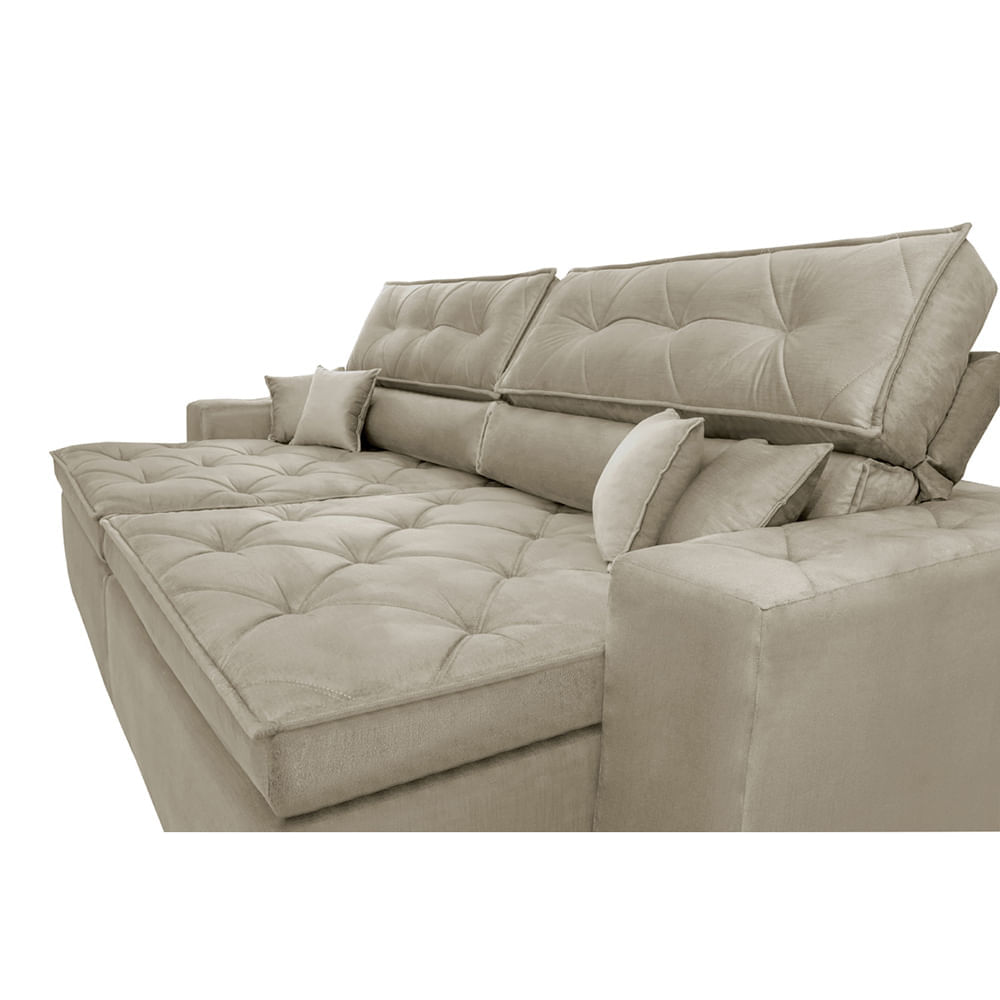 Sofá Retrátil e Reclinável 3,02m Agnus com Molas no Assento Velupluma Bege - Imagem 4