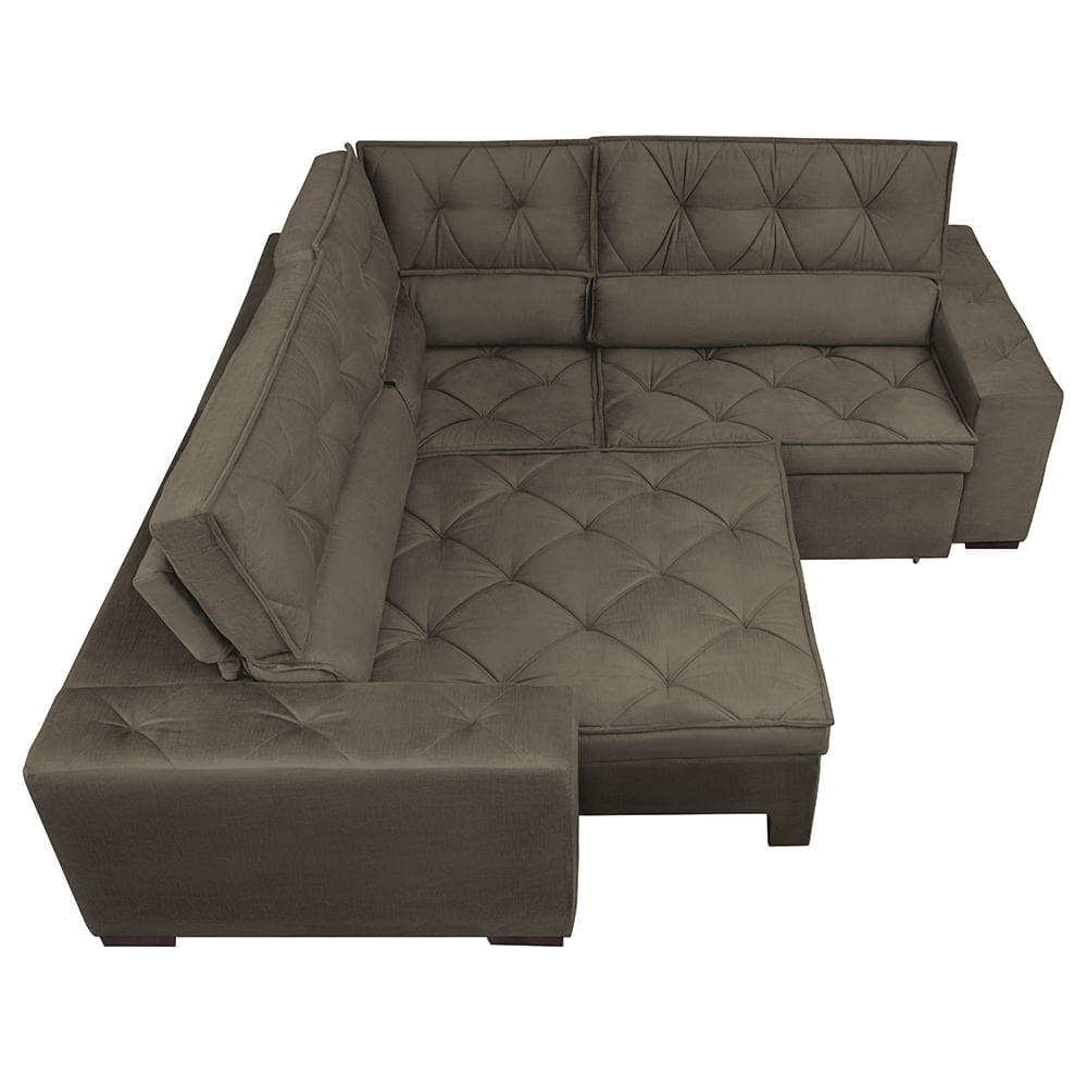 Sofa de Canto Retrátil e Reclinável com Molas Agnus 2,20m x 2,20m Suede Velupluma Café - Imagem 5
