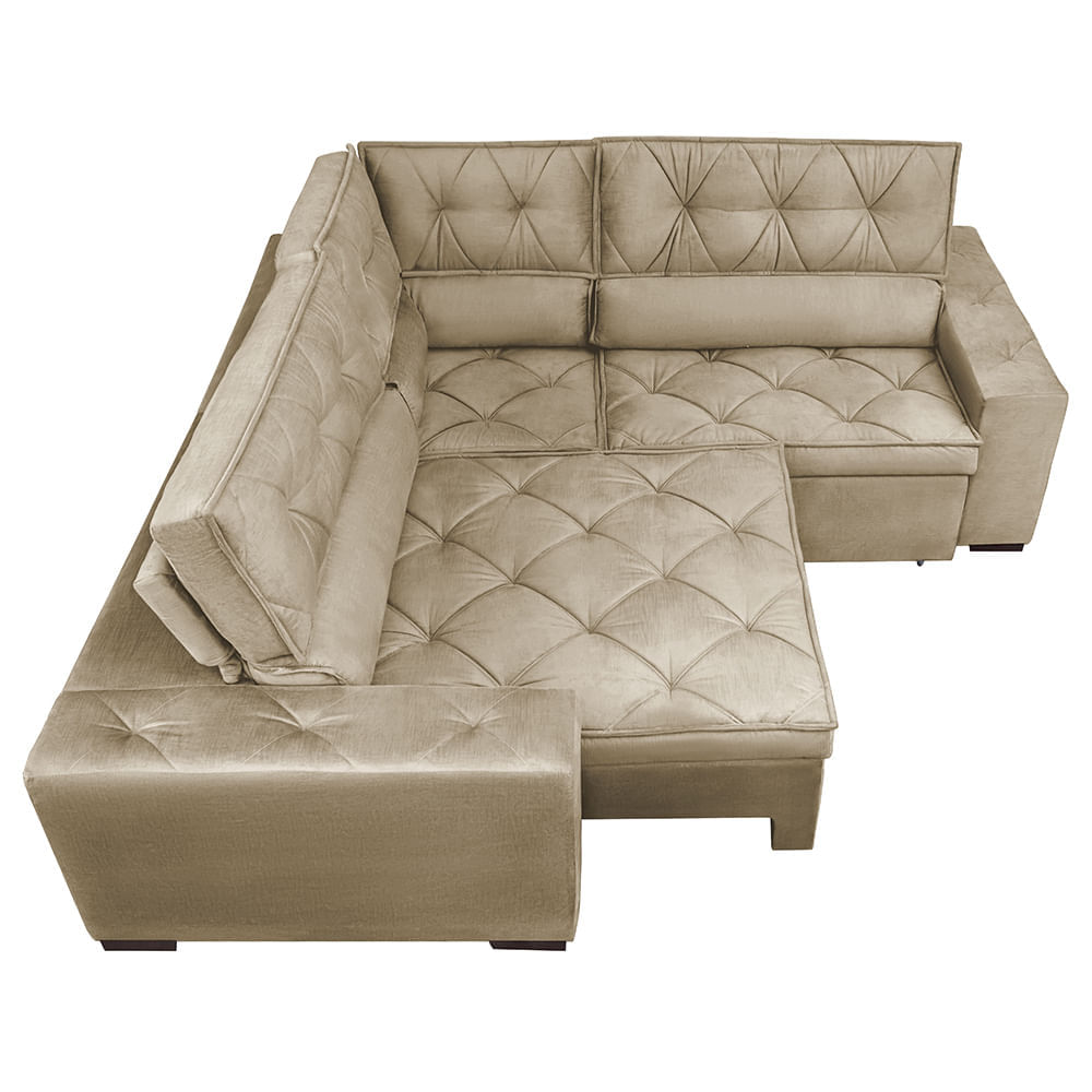 Sofa de Canto Retrátil e Reclinável com Molas Agnus 2,70m x 2,70m Suede Velupluma Castor - Imagem 5