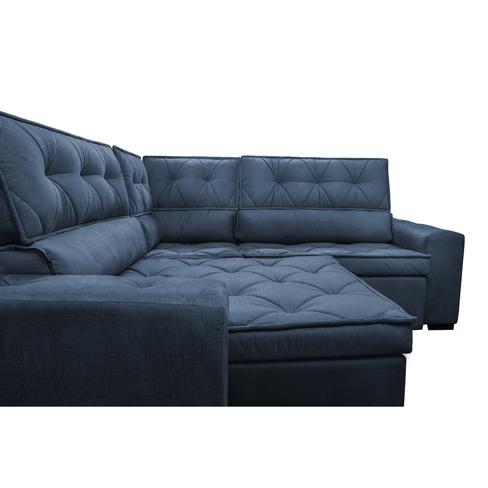 Sofa de Canto Retrátil e Reclinável com Molas Agnus 2,70m x 2,70m Suede Velupluma Azul - Imagem 4
