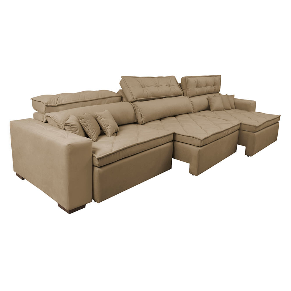 Sofá Retrátil e Reclinável 3,22m Agnus com Molas no Assento Velupluma Castor - Imagem 8