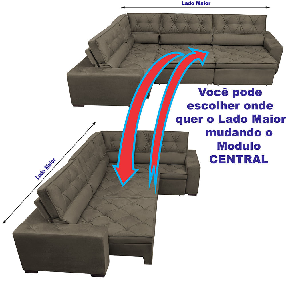 Sofa de Canto Retrátil e Reclinável com Molas Agnus 3,85X2,64 ou 2,64X3,85 Suede Velupluma Café - Imagem 5