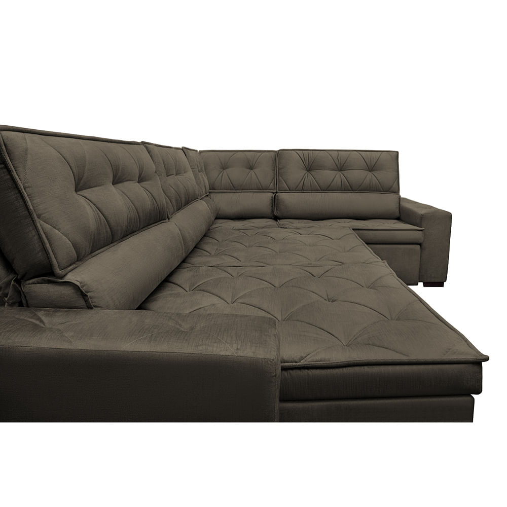 Sofa de Canto Retrátil e Reclinável com Molas Agnus 3,85X2,64 ou 2,64X3,85 Suede Velupluma Café - Imagem 4