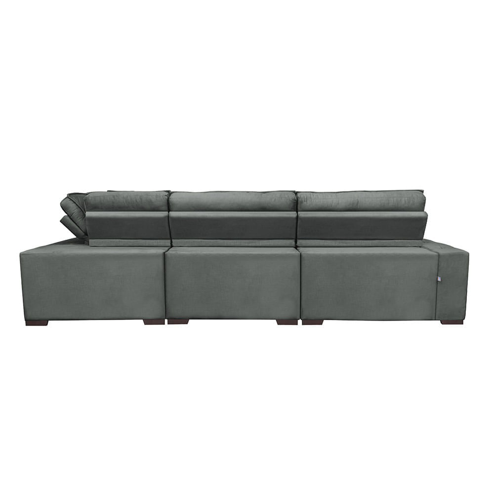Sofa de Canto Retrátil e Reclinável com Molas Agnus 3,45X2,44 ou 2,44X3,45 Suede Velupluma Cinza - Imagem 6