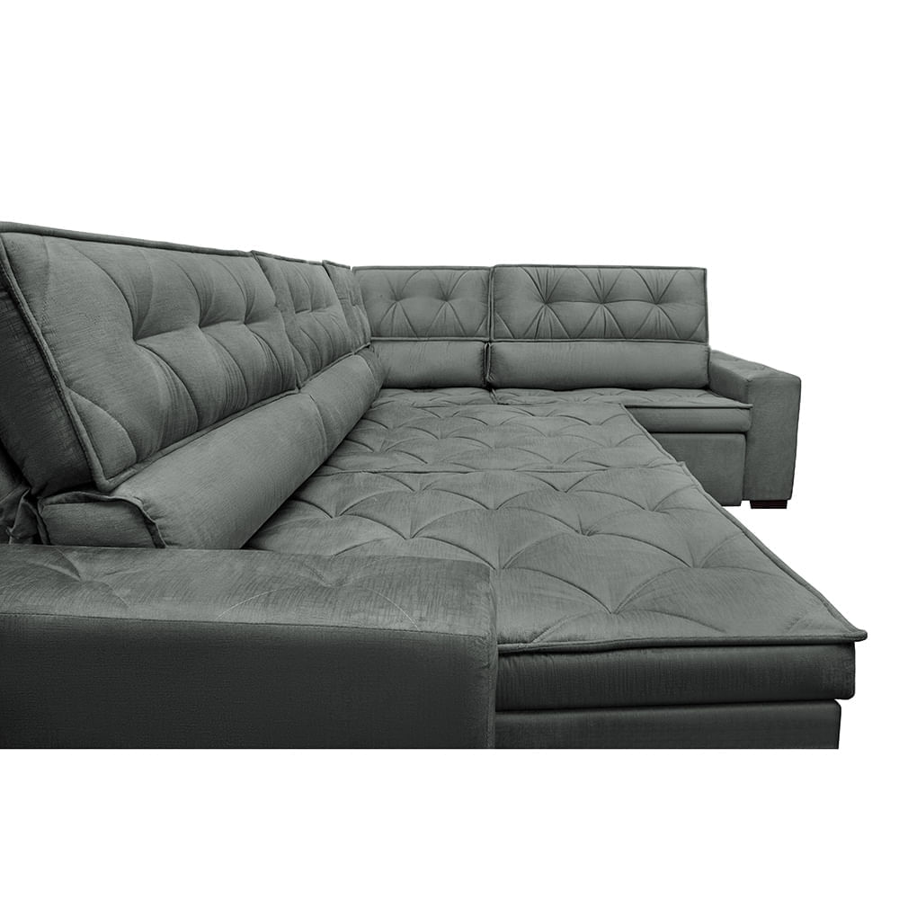 Sofa de Canto Retrátil e Reclinável com Molas Agnus 3,45X2,44 ou 2,44X3,45 Suede Velupluma Cinza - Imagem 4