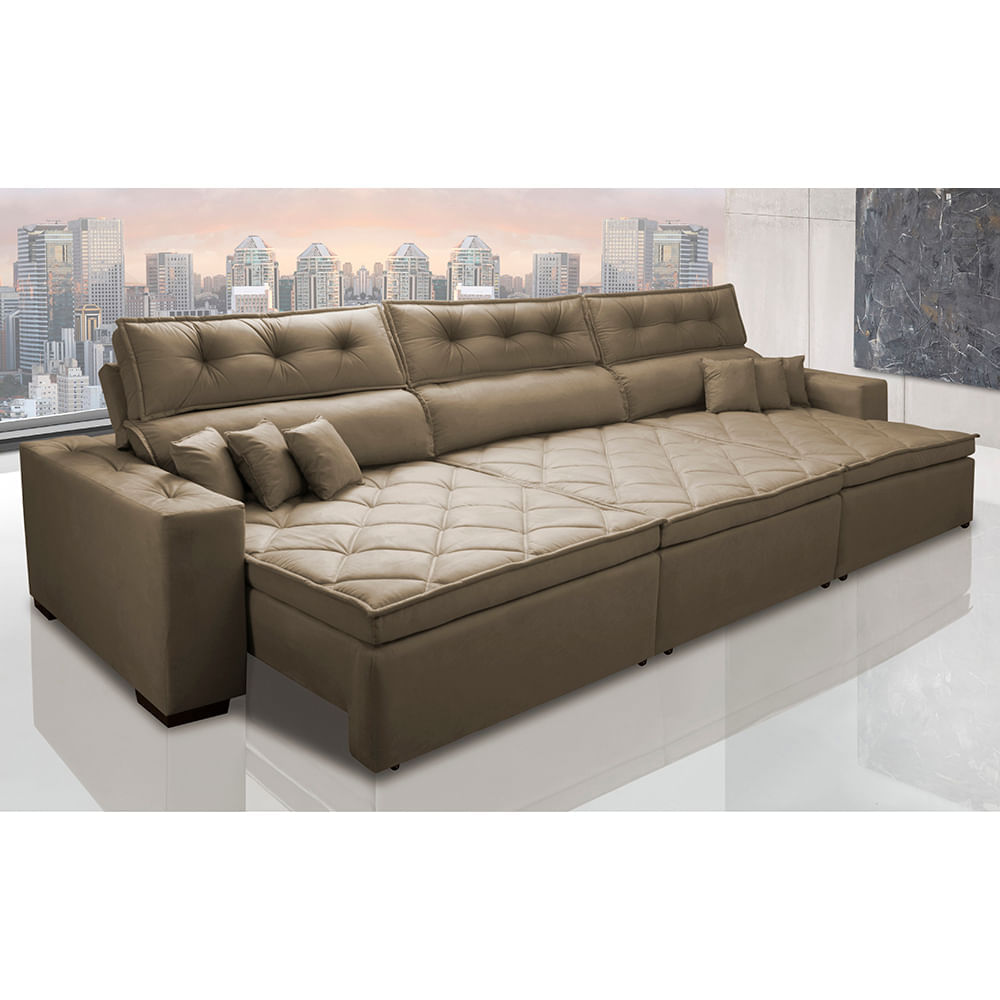 Sofá Retrátil e Reclinável 3,82m Agnus com Molas no Assento Suede Velupluma Castor