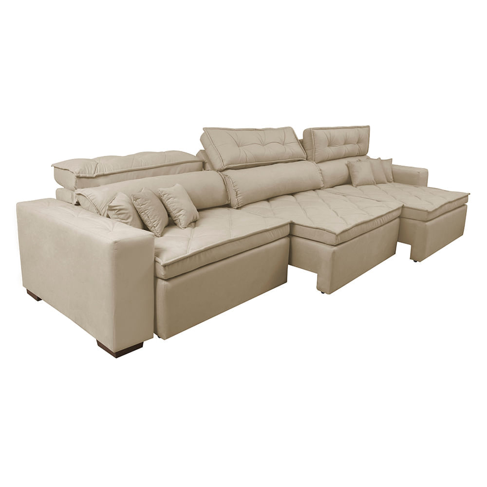 Sofá Retrátil e Reclinável 3,22m Agnus com Molas no Assento Velupluma Bege - Imagem 8