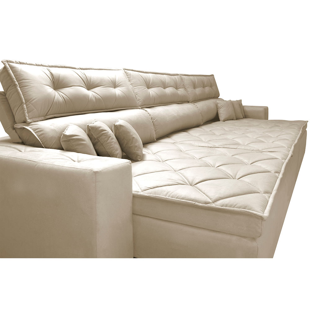 Sofá Retrátil e Reclinável 3,22m Agnus com Molas no Assento Velupluma Bege - Imagem 4