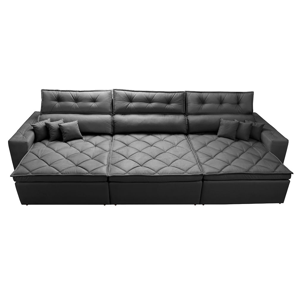 Sofá Retrátil e Reclinável 3,22m Agnus com Molas no Assento Velupluma Preto - Imagem 5