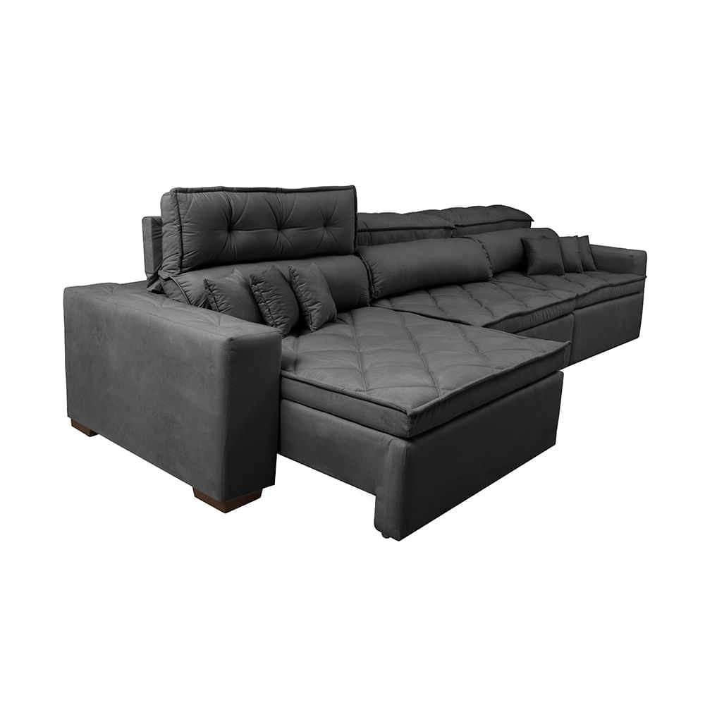 Sofá Retrátil e Reclinável 3,22m Agnus com Molas no Assento Velupluma Preto - Imagem 7