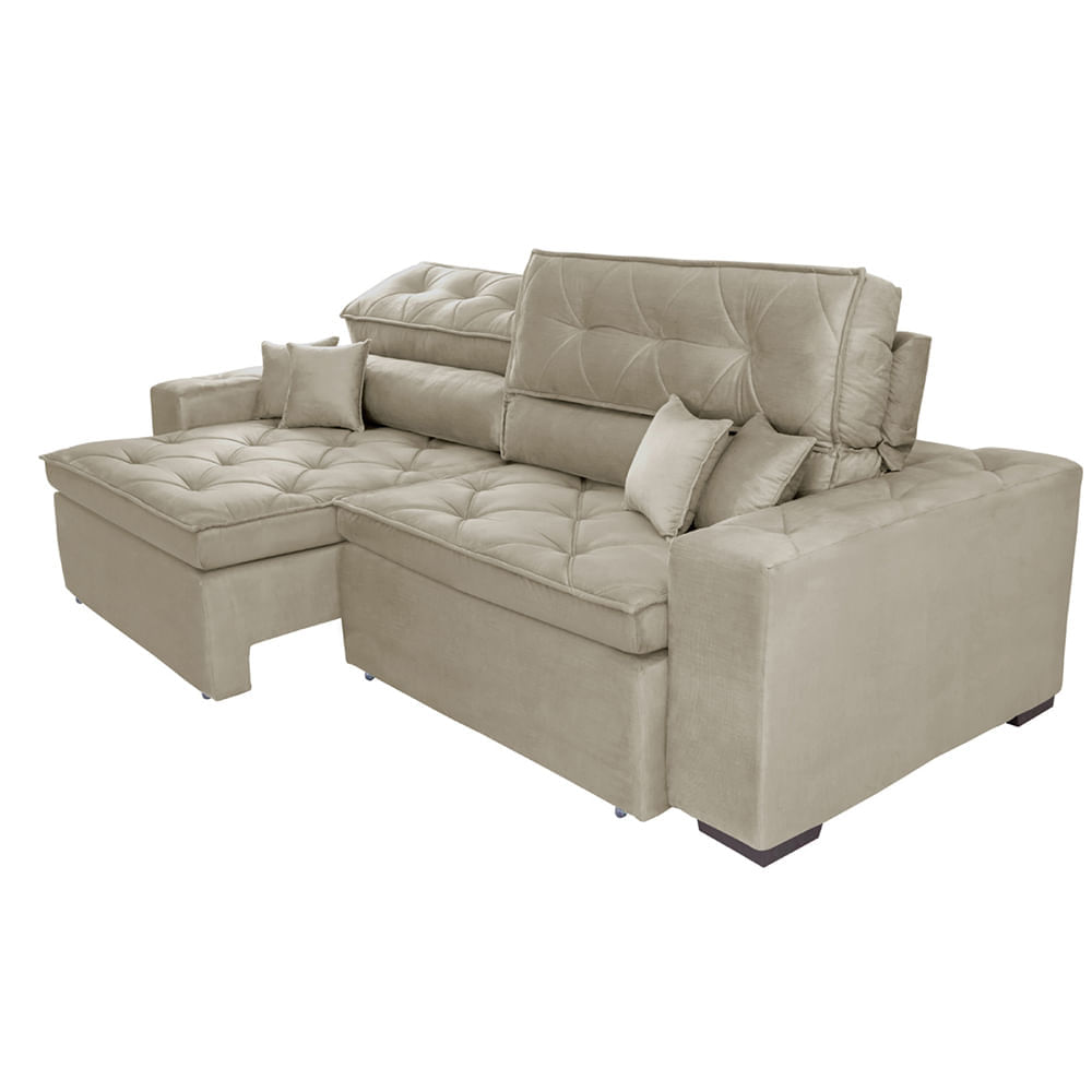 Sofá Retrátil e Reclinável 2,82m Agnus com Molas no Assento Velupluma Bege - Imagem 7