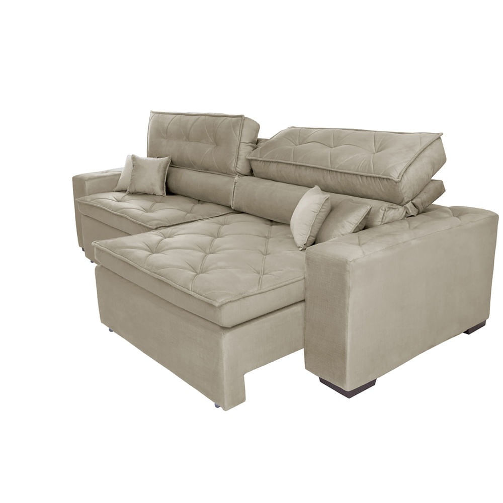 Sofá Retrátil e Reclinável 2,82m Agnus com Molas no Assento Velupluma Bege - Imagem 8