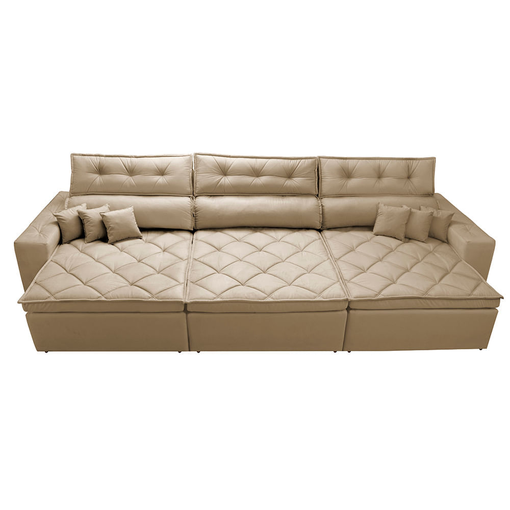 Sofá Retrátil e Reclinável 3,52m Agnus com Molas no Assento Velupluma Castor - Imagem 5