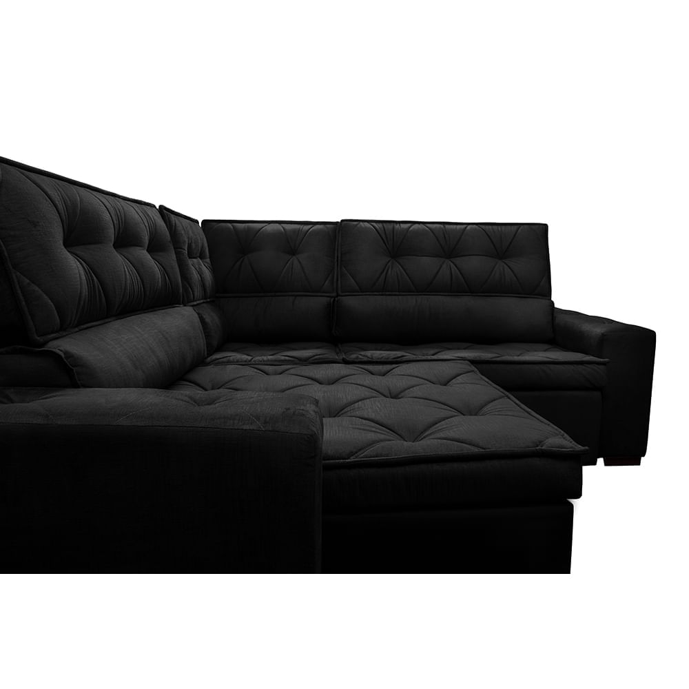 Sofa de Canto Retrátil e Reclinável com Molas Agnus 2,70m x 2,70m Suede Velupluma Preto - Imagem 4