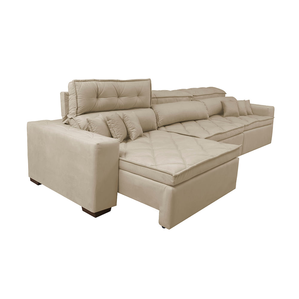 Sofá Retrátil e Reclinável 3,52m Agnus com Molas no Assento Velupluma Bege - Imagem 7