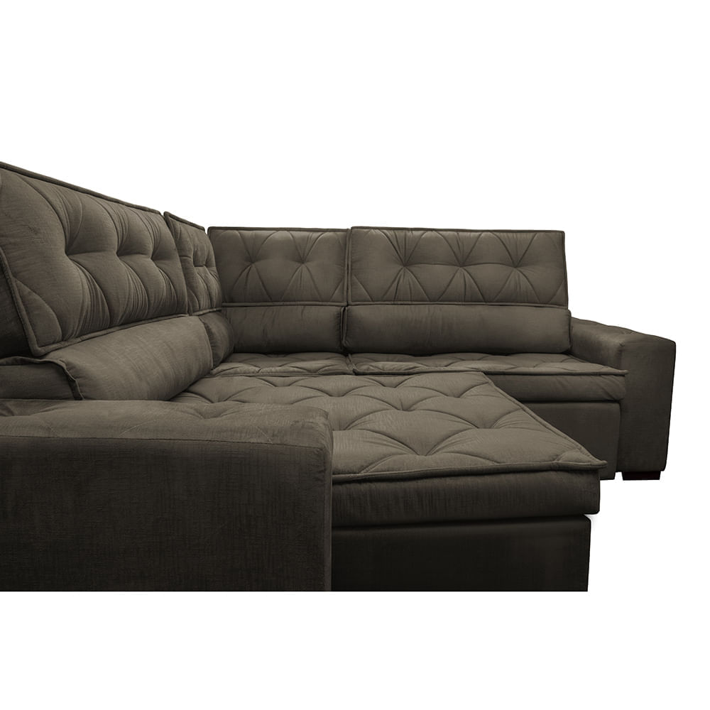 Sofa de Canto Retrátil e Reclinável com Molas Agnus 2,30m x 2,30m Suede Velupluma Café - Imagem 4