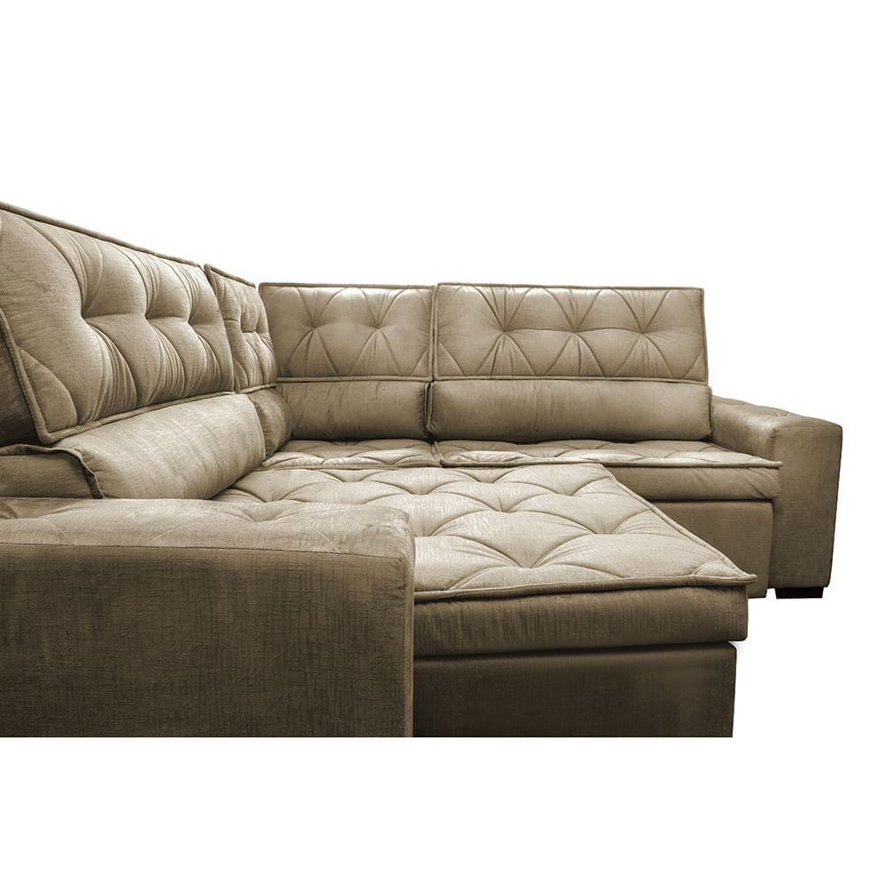 Sofa de Canto Retrátil e Reclinável com Molas Agnus 2,30m x 2,30m Suede Velupluma Castor - Imagem 4