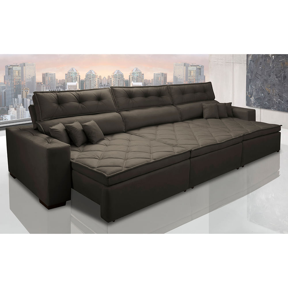 Sofá Retrátil e Reclinável 4,12m Agnus com Molas no Assento Suede Velupluma Café