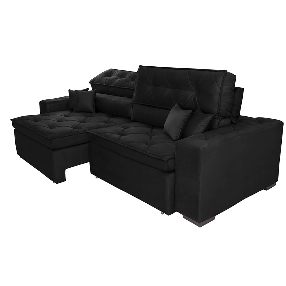 Sofá Retrátil e Reclinável 2,42m Agnus com Molas no Assento Velupluma Preto - Imagem 7