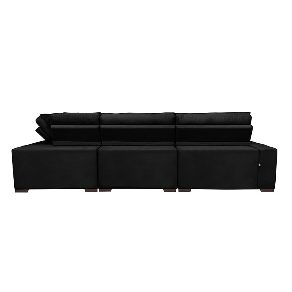 Sofa de Canto Retrátil e Reclinável com Molas Agnus 3,65X2,54 ou 2,54X3,65 Suede Velupluma Preto - Imagem 6