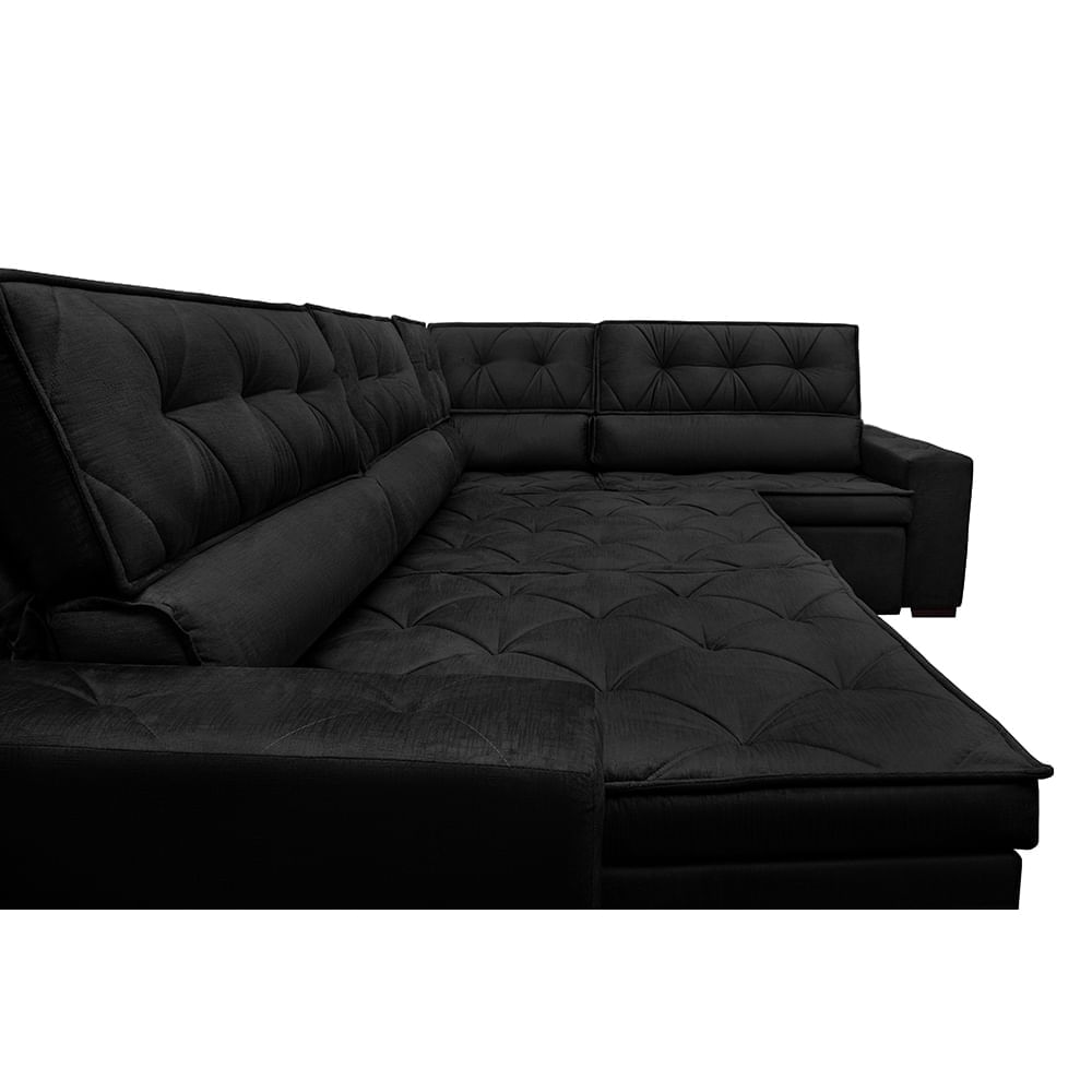 Sofa de Canto Retrátil e Reclinável com Molas Agnus 3,45X2,44 ou 2,44X3,45 Suede Velupluma Preto - Imagem 4