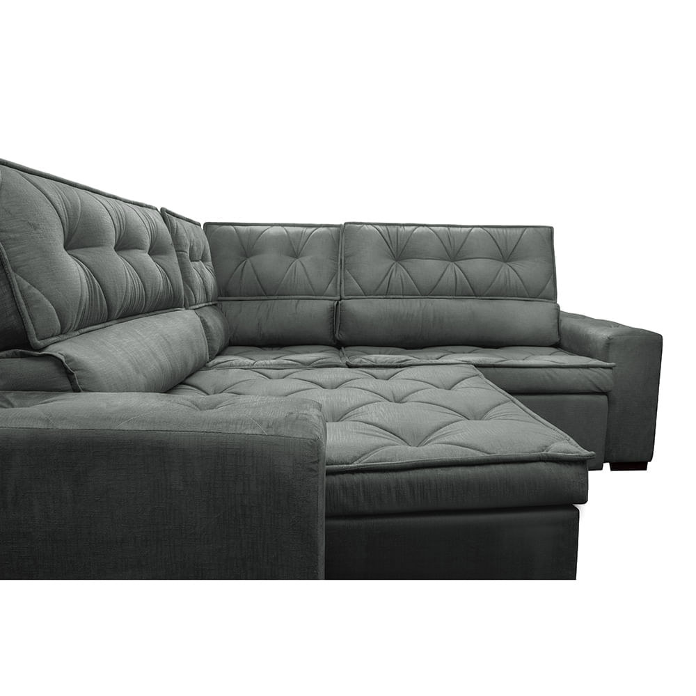 Sofa de Canto Retrátil e Reclinável com Molas Agnus 2,70m x 2,70m Suede Velupluma Cinza - Imagem 4