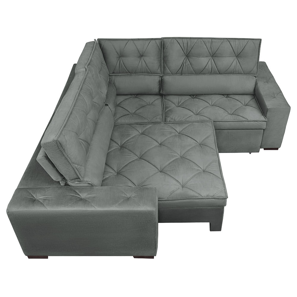 Sofa de Canto Retrátil e Reclinável com Molas Agnus 2,70m x 2,70m Suede Velupluma Cinza - Imagem 5
