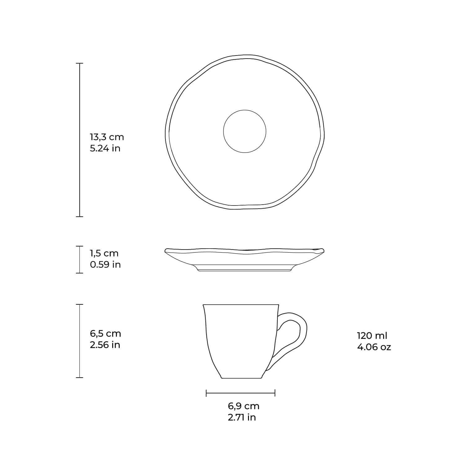 Conjunto com 6 Xícaras de Café com Pires Orgânico New White 120ml - Imagem 3