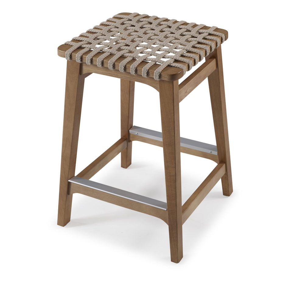 Banqueta Alta Amores em Tauari Amêndoa com Corda Naútica Nude