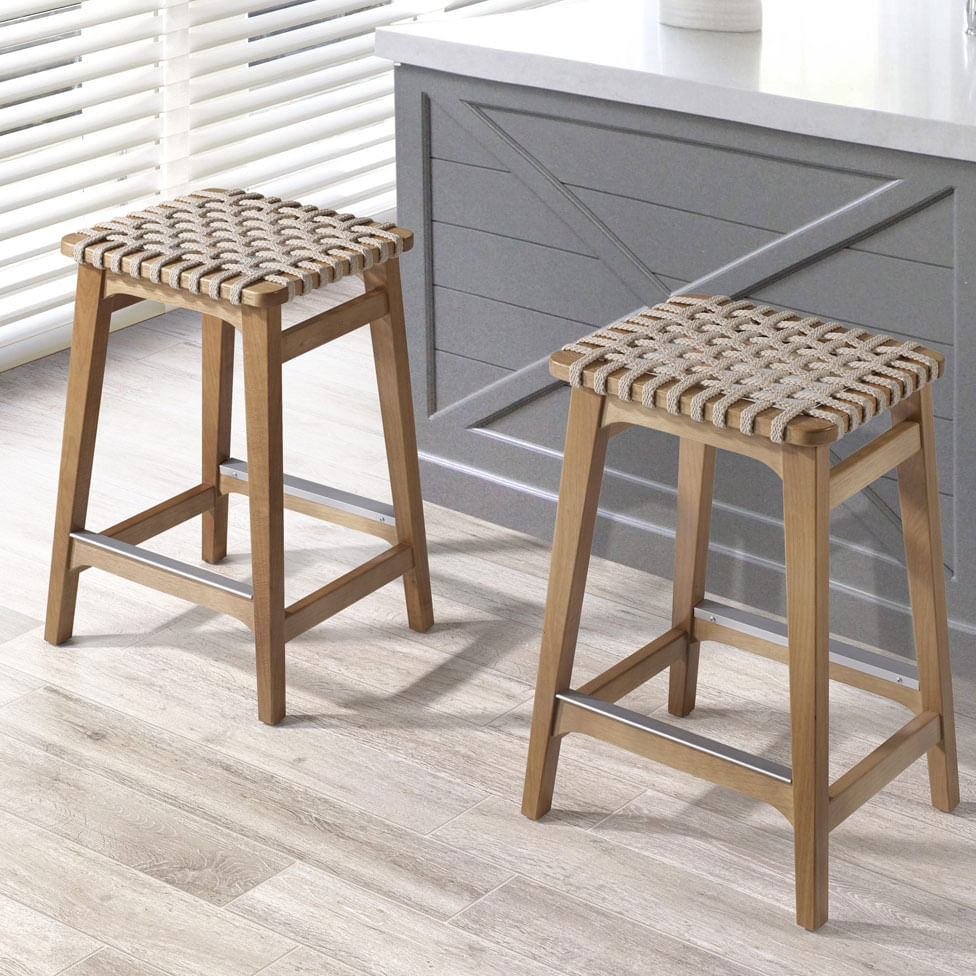 Banqueta Alta Amores em Tauari Amêndoa com Corda Naútica Nude - Imagem 2