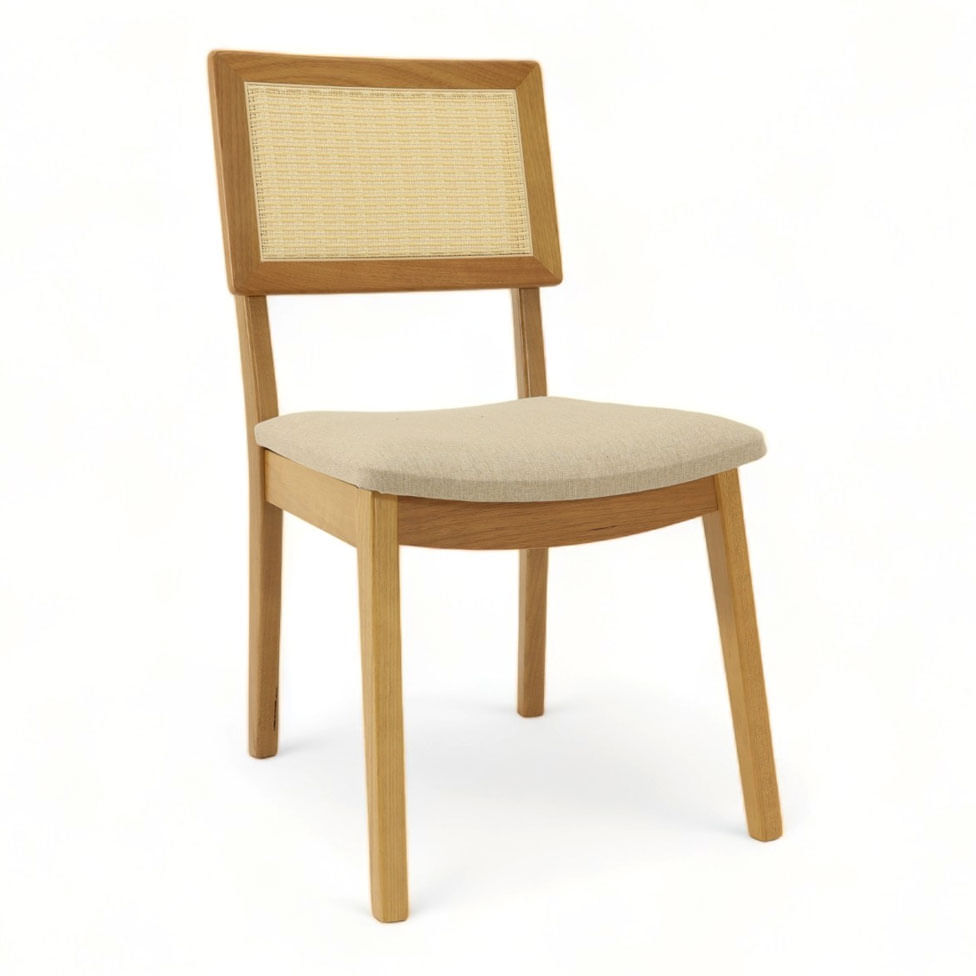 Cadeira Clara com Tela Sextavada e Assento em Linho Off White