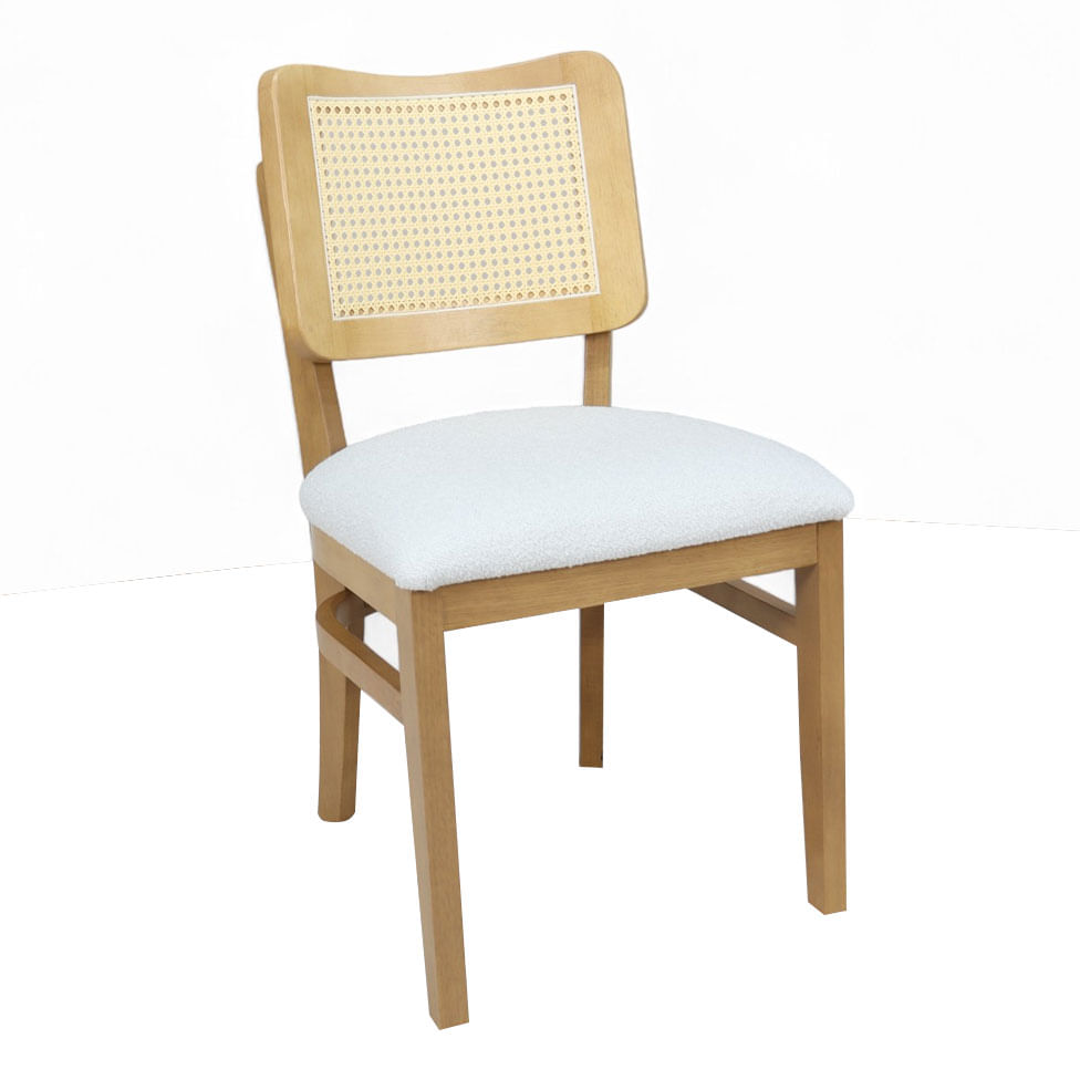 Cadeira Julia com Assento em Linho Off White e Tela Sextavada