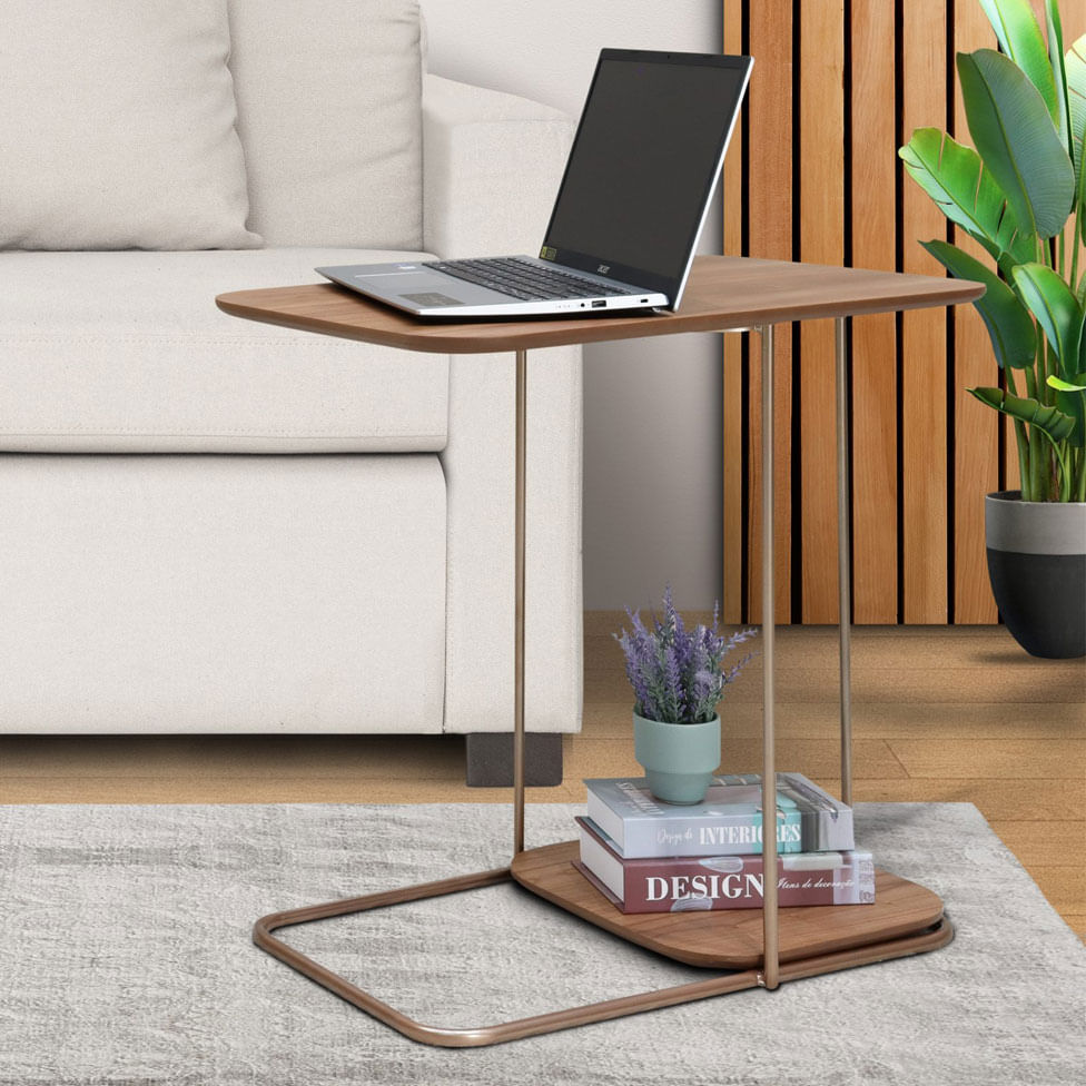 Mesa de Apoio Lógica em Cinamomo Amêndoa e Metal Cobre - Imagem 3