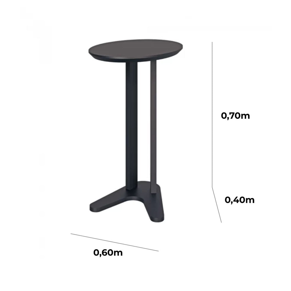 Mesa Auxiliar Lateral Oval Preto Fosco 60cm - Imagem 4