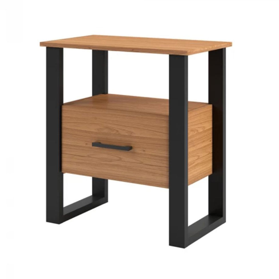 Mesa de Cabeceira Industrial com 1 Gaveta Freijó e Preto - Imagem 2