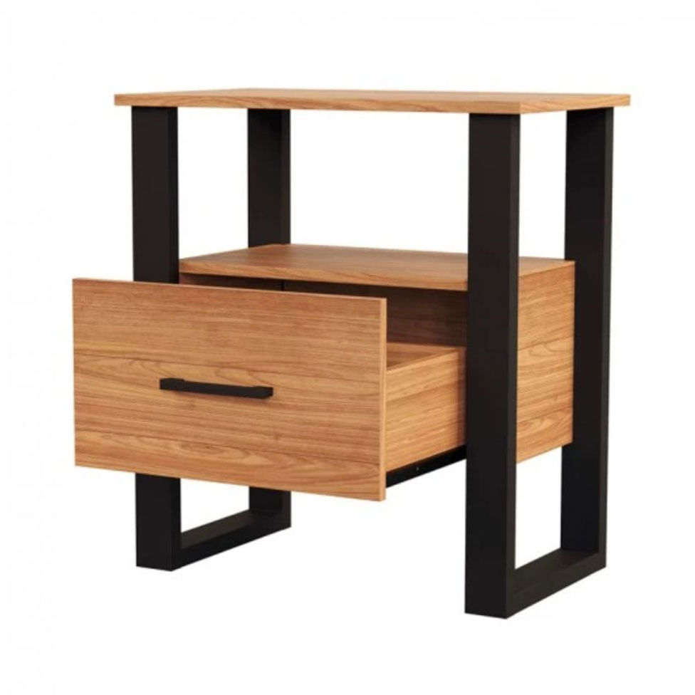 Mesa de Cabeceira Industrial com 1 Gaveta Freijó e Preto - Imagem 3